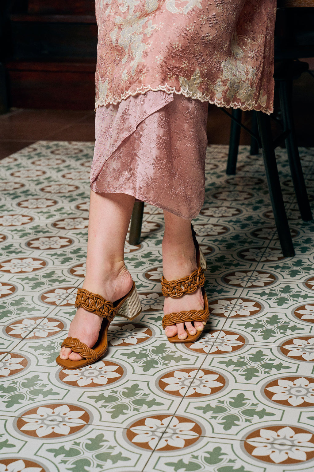 Mahia Braided Strap Heels (Brown)