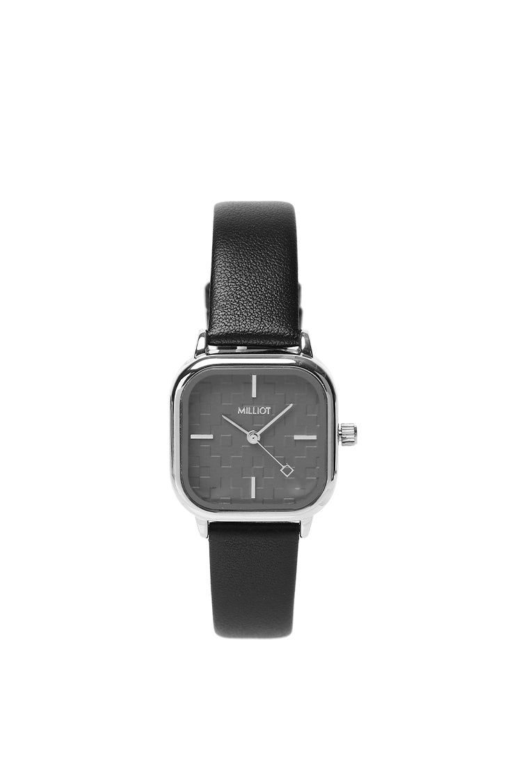 Genuine Leather Watch Strap 14mm - Silver (Black)