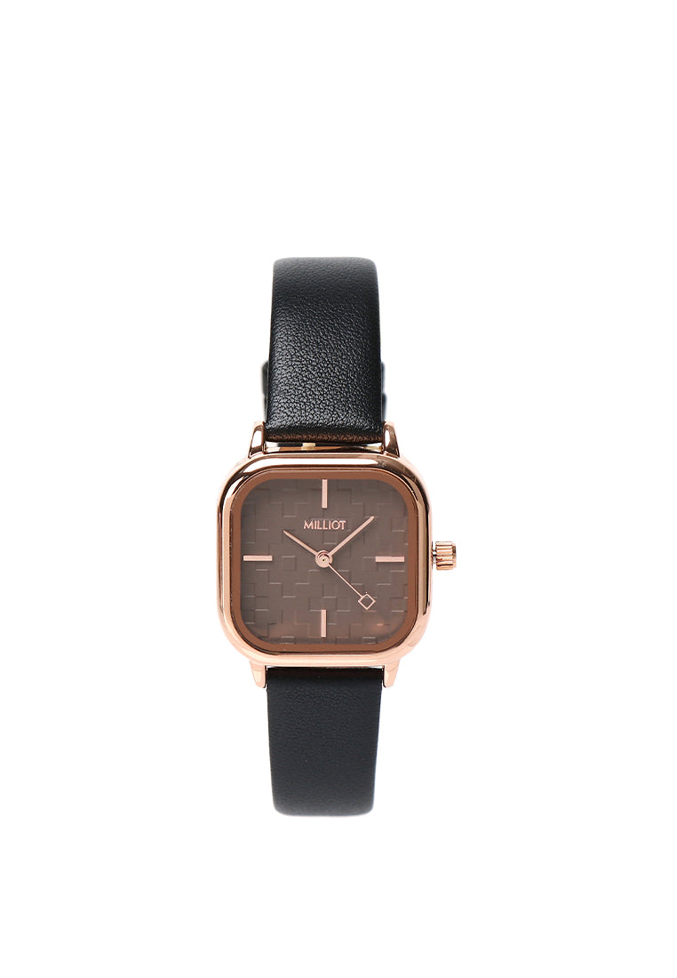 Genuine Leather Watch Strap 14mm - Rose Gold (Black)