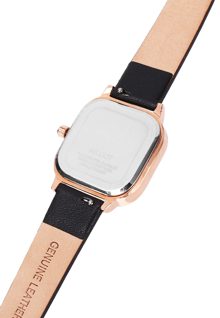 Genuine Leather Watch Strap 14mm - Rose Gold (Black)
