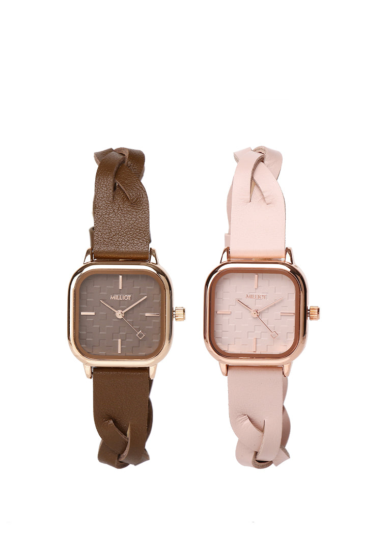 Arya Braided Strap Analogue Watch (Nude Pink)
