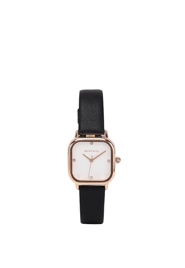 Adelie Rose Gold Leather Analog Watches (Black)