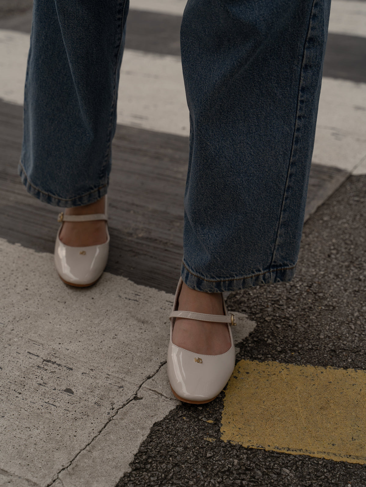 Gina Round Toe Mary Jane Ballerina & Flats (Beige)