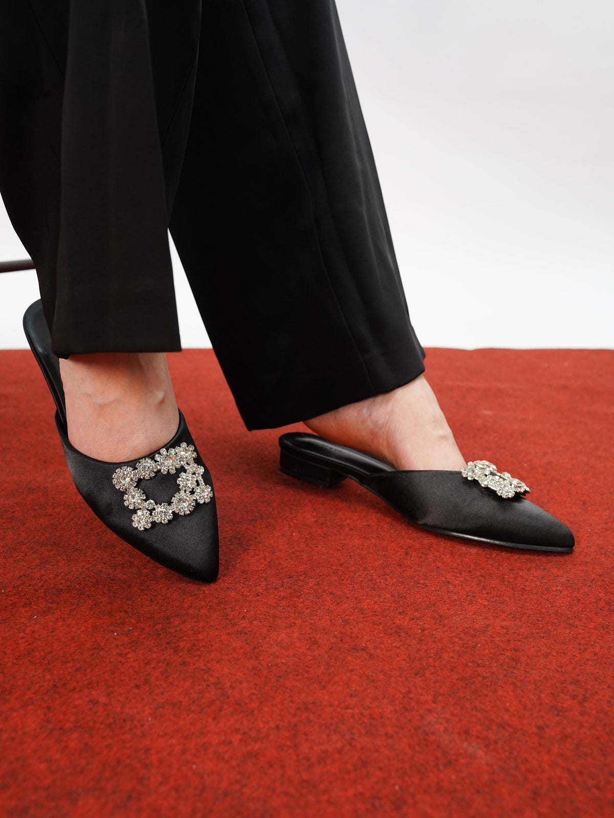 Doretta Embellishment Slip Ons Heels (Black)