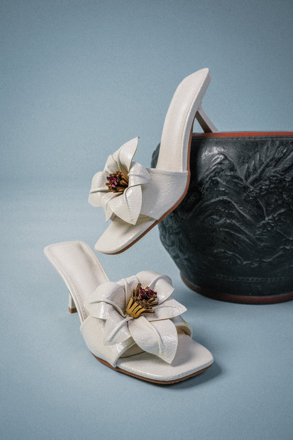 Reese Floral Sandals Heels (White)