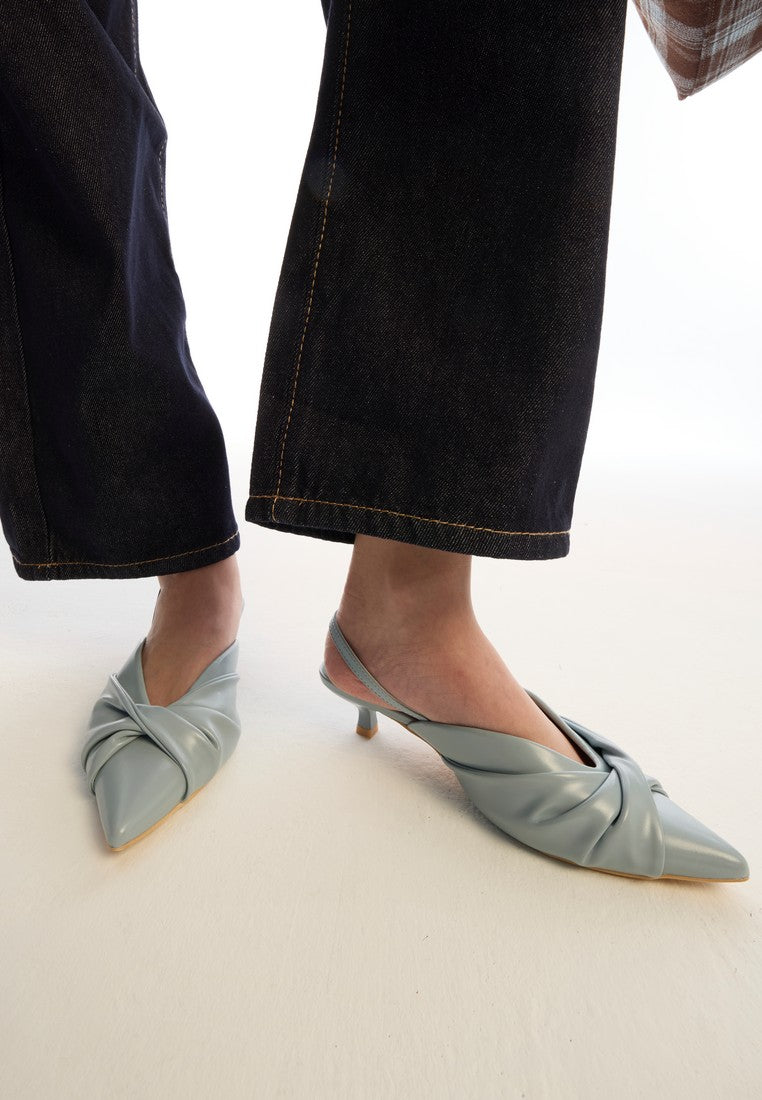 Remi Pleated Slip On Kitten Heels (Light Blue)