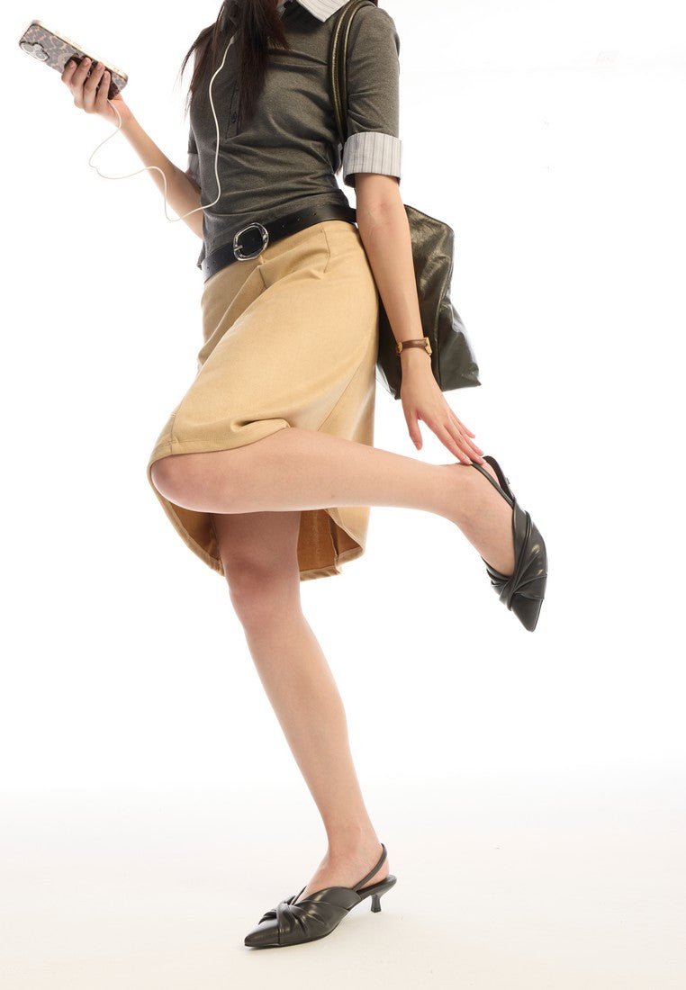 Remi Pleated Slip On Kitten Heels (Charcoal)