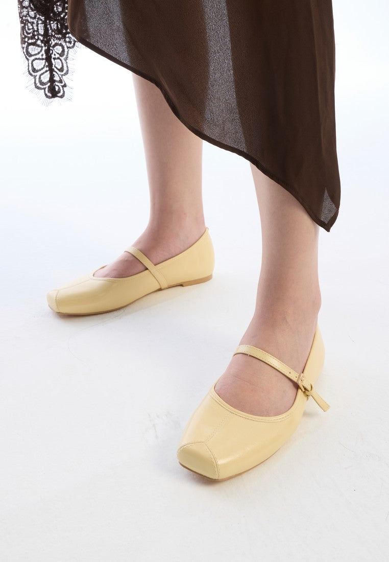 Leandra Mary Jane Ballerina Flats (Light Yellow)