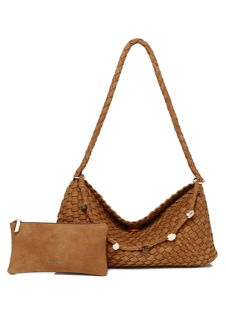 Jenn Matte Woven Shoulder Bag (Brown)