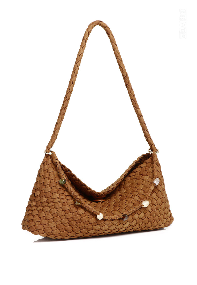 Jenn Matte Woven Shoulder Bag (Brown)