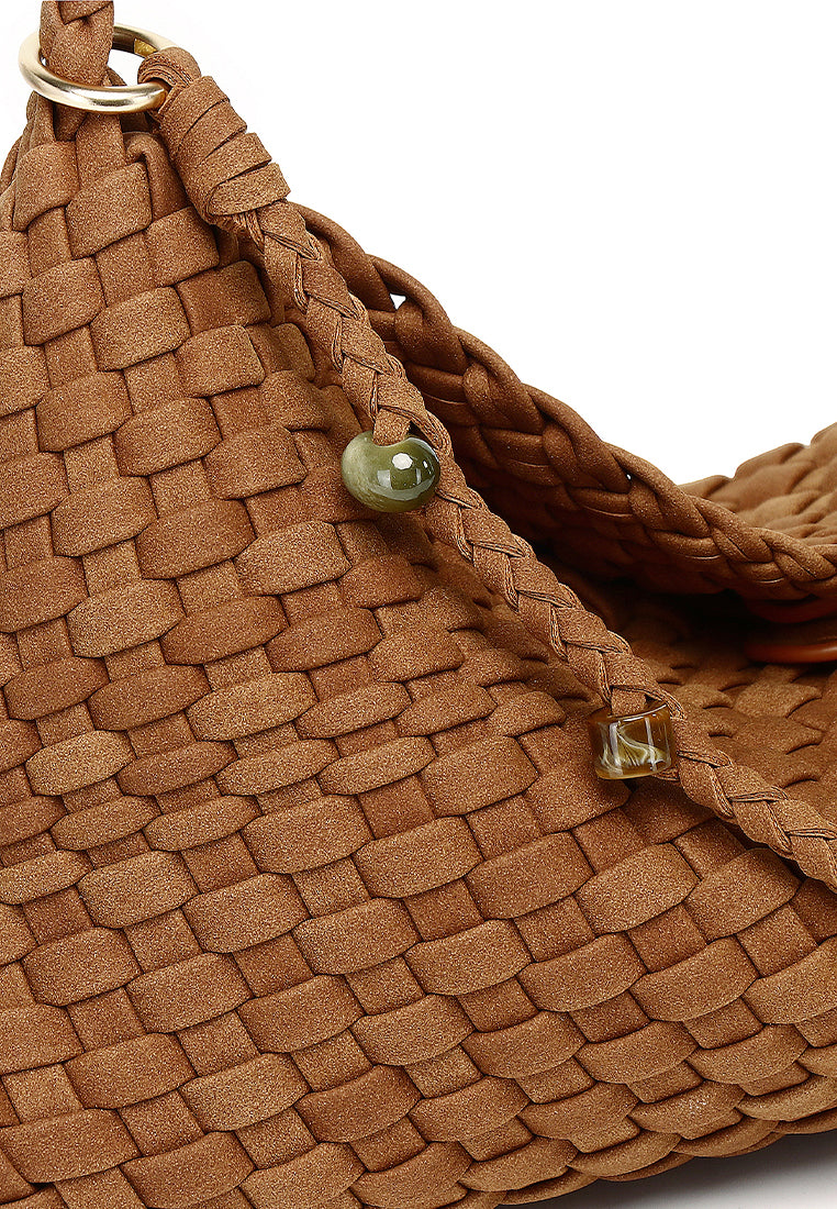 Jenn Matte Woven Shoulder Bag (Brown)