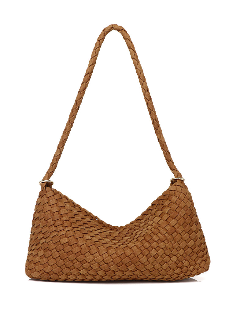 Jenn Matte Woven Shoulder Bag (Brown)