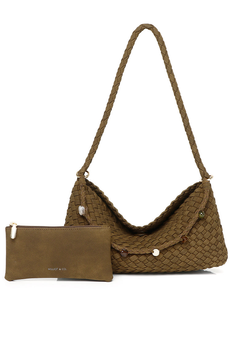 Jenn Matte Woven Shoulder Bag (Coffee)