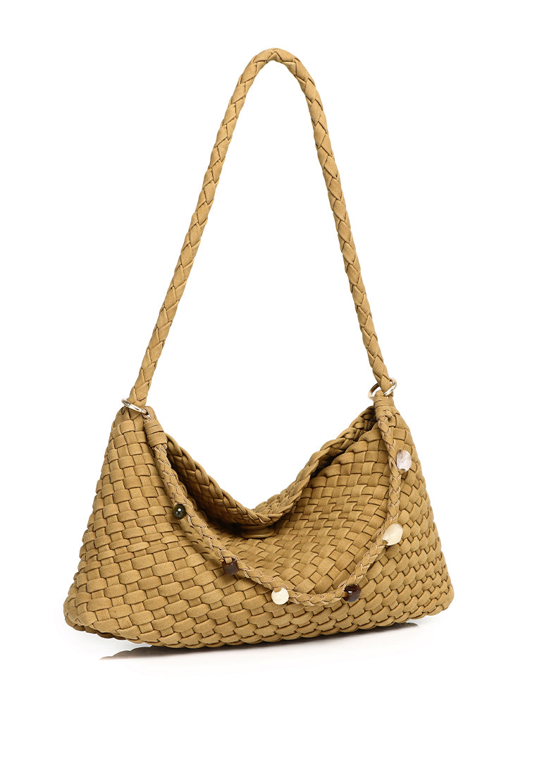 Jenn Matte Woven Shoulder Bag (Khaki)
