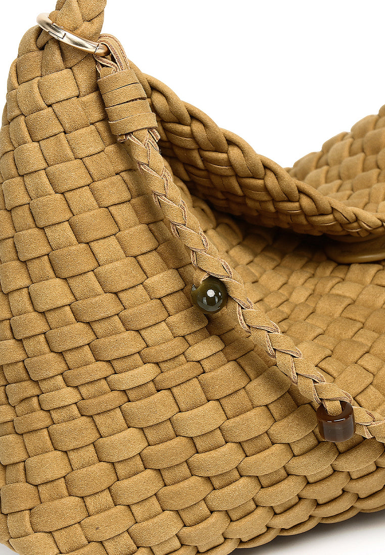 Jenn Matte Woven Shoulder Bag (Khaki)