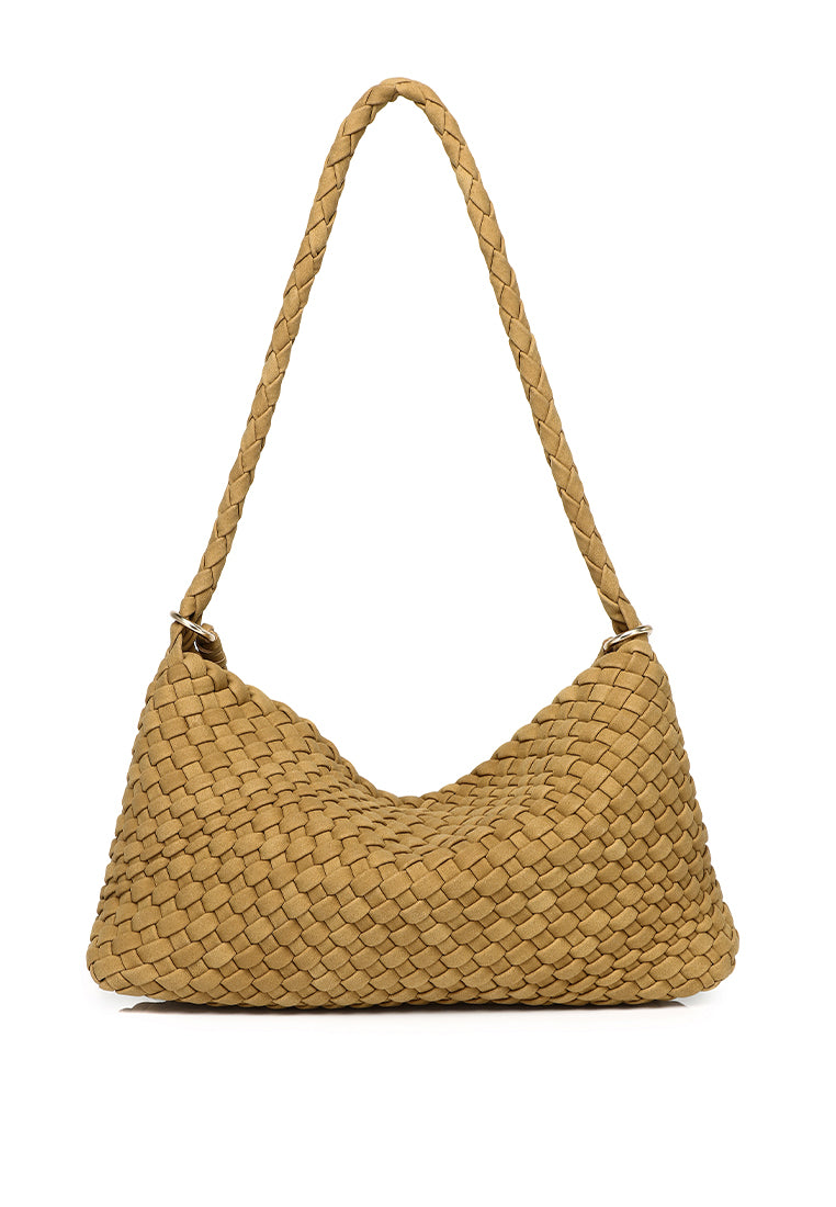 Jenn Matte Woven Shoulder Bag (Khaki)