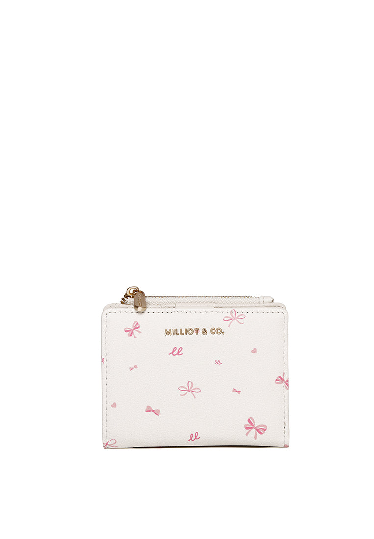 Tie A Ribbon Top Zip Mini Wallet (Beige)
