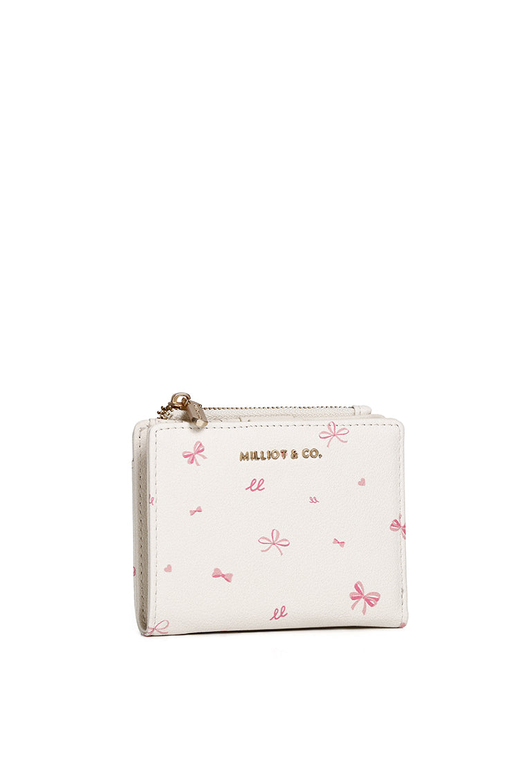 Tie A Ribbon Top Zip Mini Wallet (Beige)