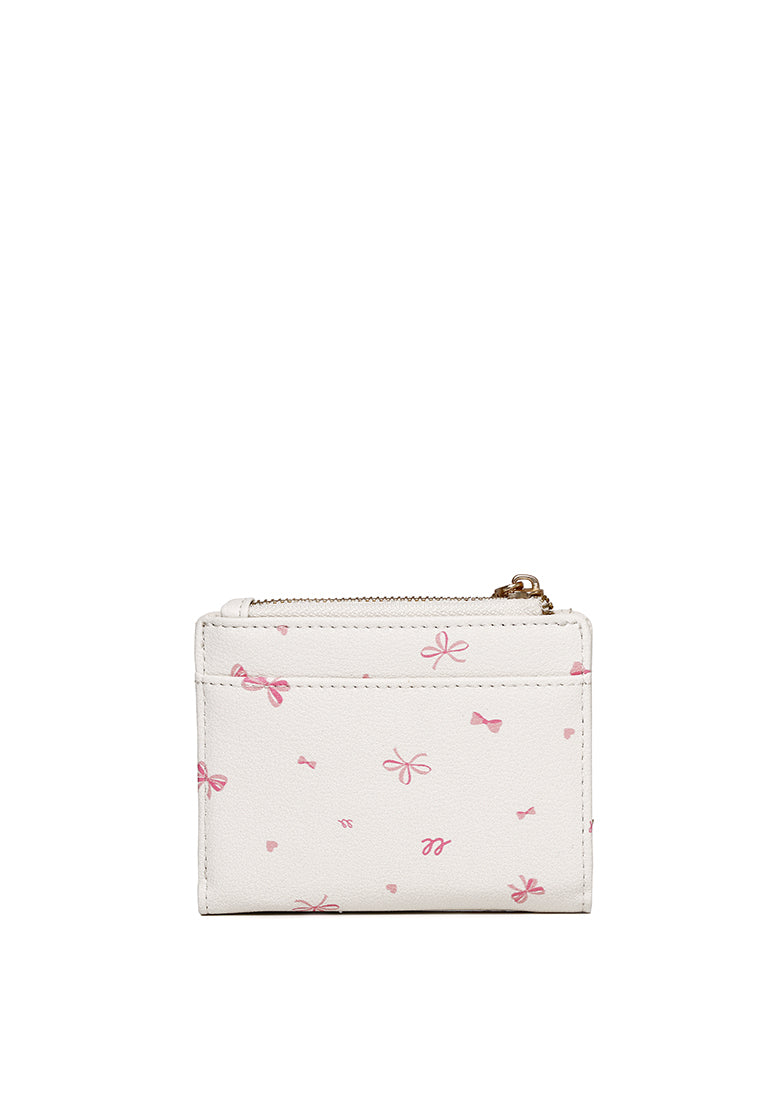 Tie A Ribbon Top Zip Mini Wallet (Beige)
