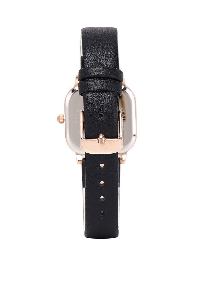 Adelie Rose Gold Leather Analog Watches (Black)