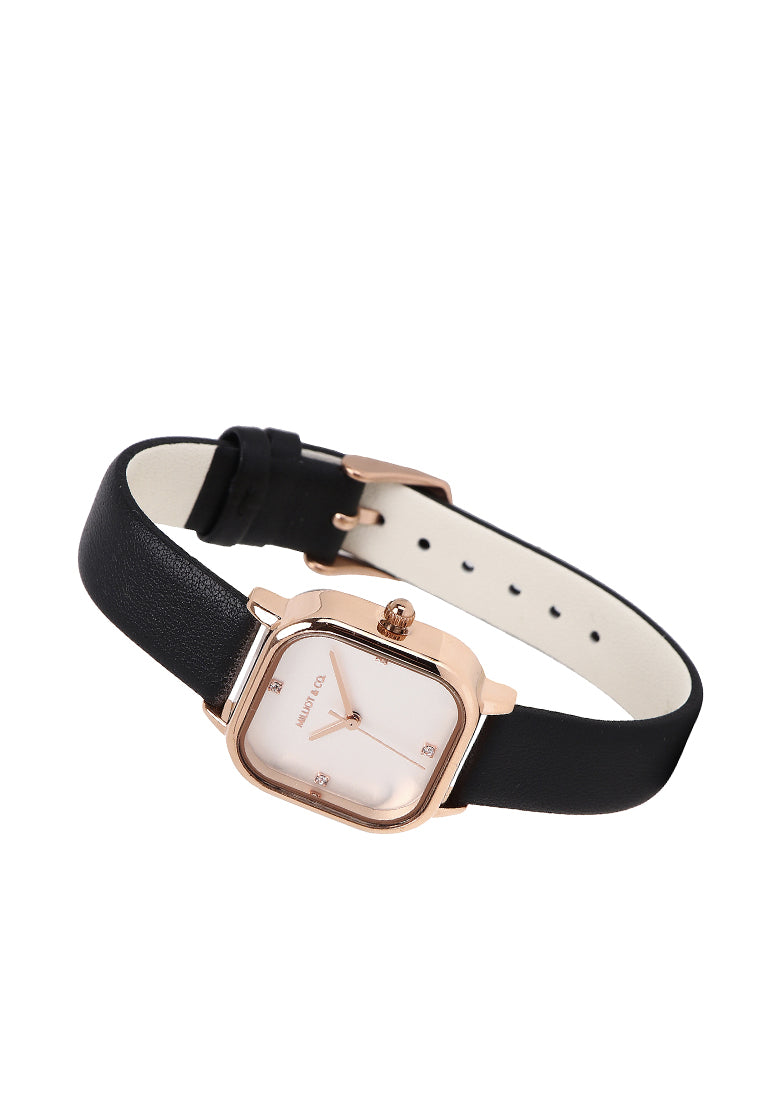 Adelie Rose Gold Leather Analog Watches (Black)