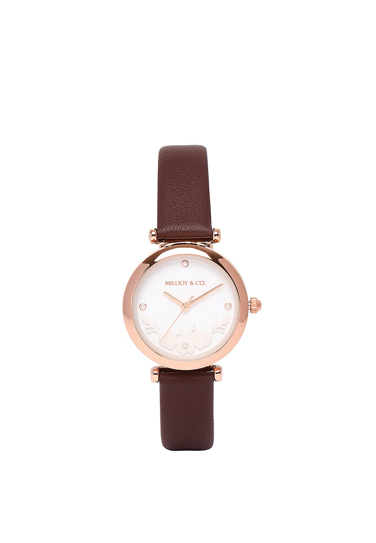 Cece Fleur Analog Leather Strap Watch (Black)
