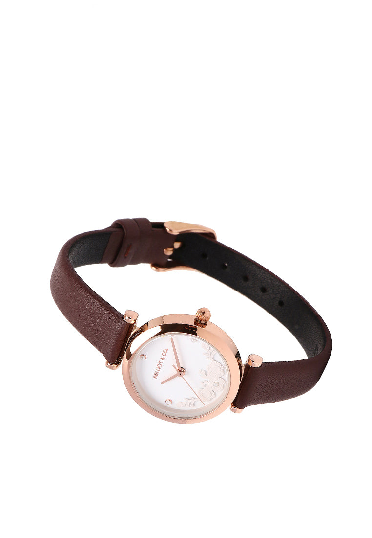 Cece Fleur Analog Leather Strap Watch (Black)