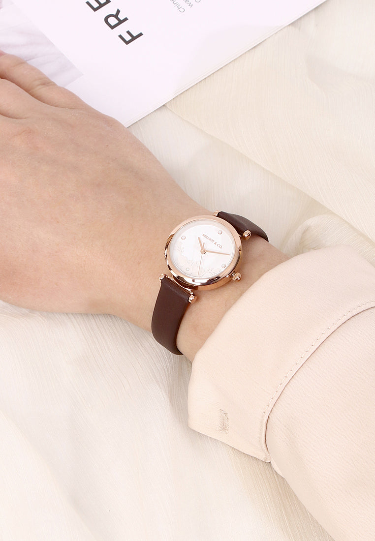 Cece Fleur Analog Leather Strap Watch (Black)