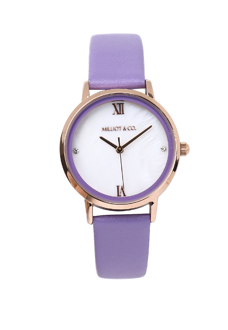 Shireen Rose Gold Leather Watch with Bracelet Set  (Thistle)