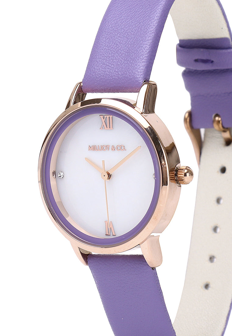 Shireen Rose Gold Leather Watch with Bracelet Set  (Thistle)