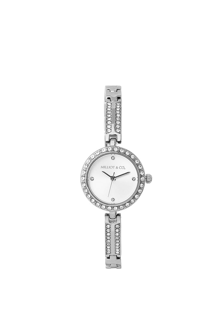 Sora Rhinestone Analog Watch with Bracelet Set (Silver)