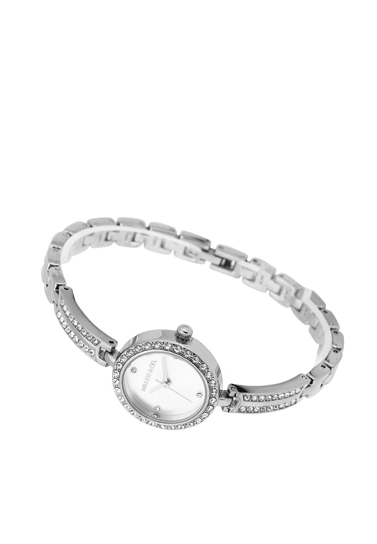 Sora Rhinestone Analog Watch with Bracelet Set (Silver)