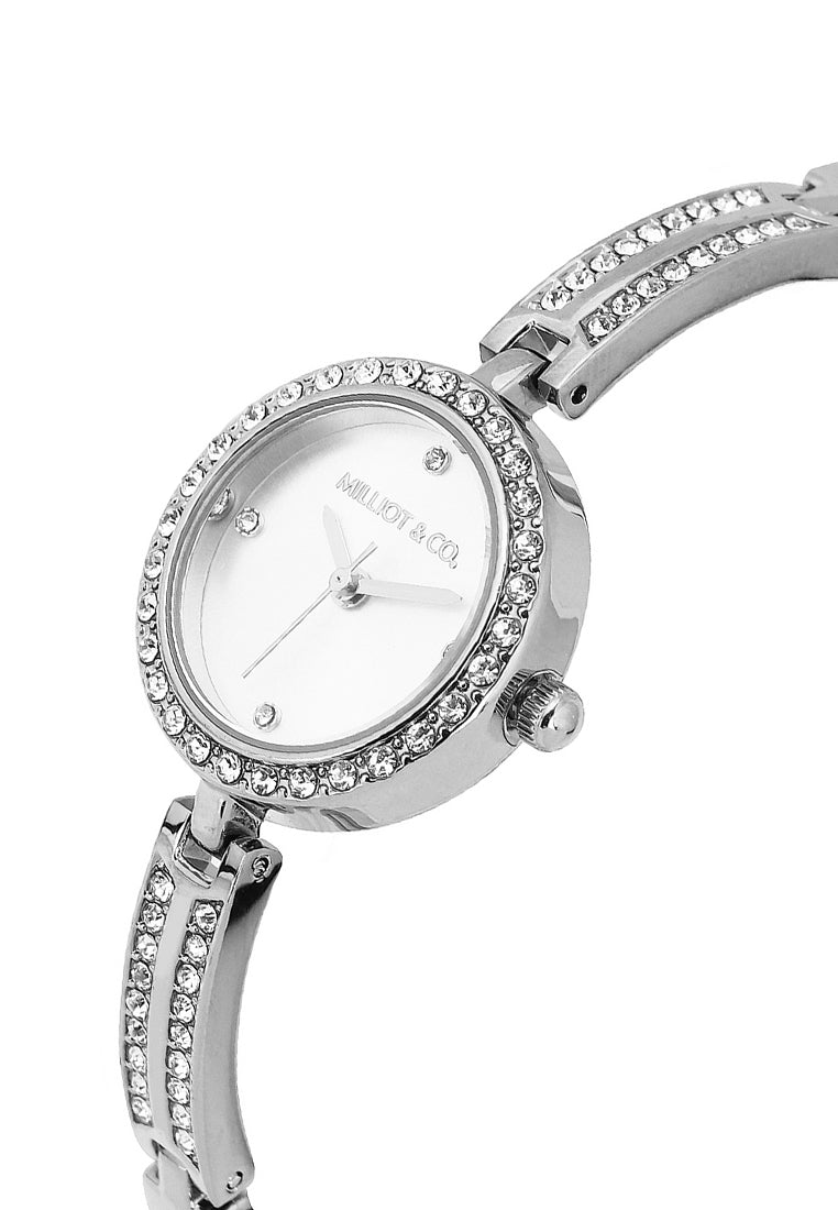 Sora Rhinestone Analog Watch with Bracelet Set (Silver)