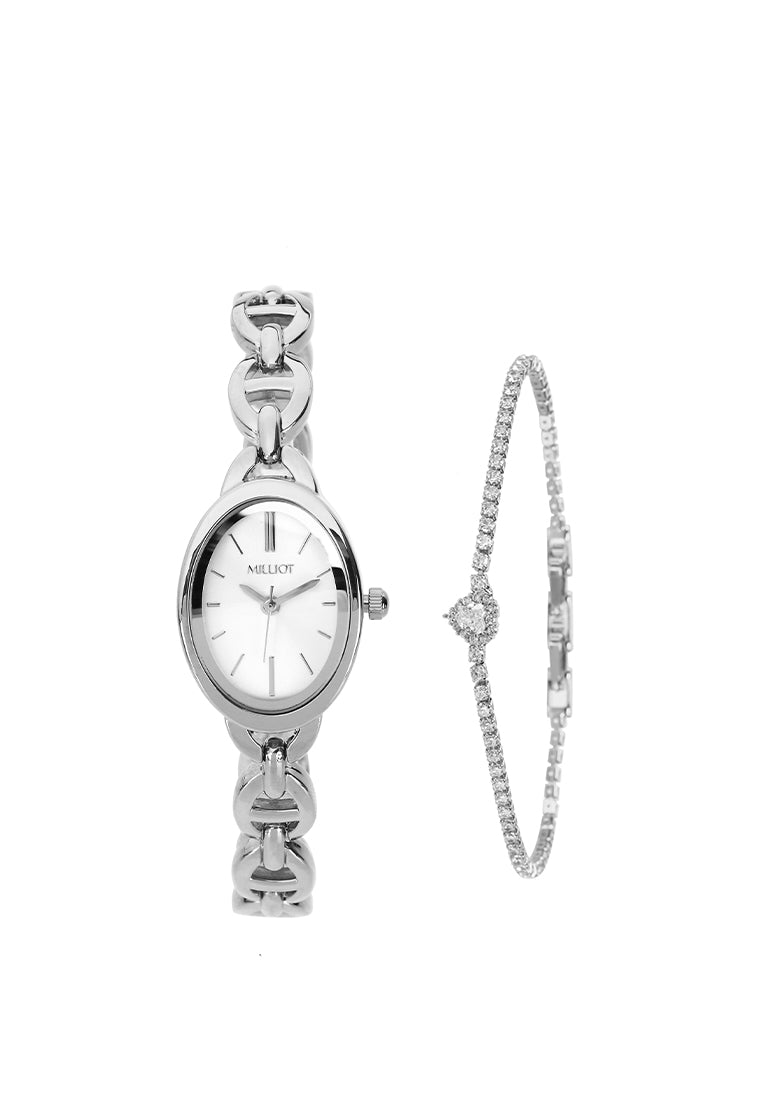 Rebecca Classic Bracelet Analog  Watch with Bracelet Set (Silver)