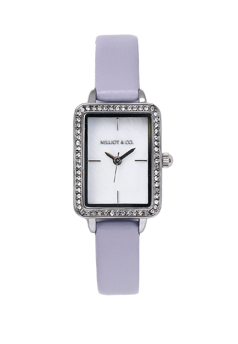 Shirley Silver Leather Watch with Bangle Set (Thistle)