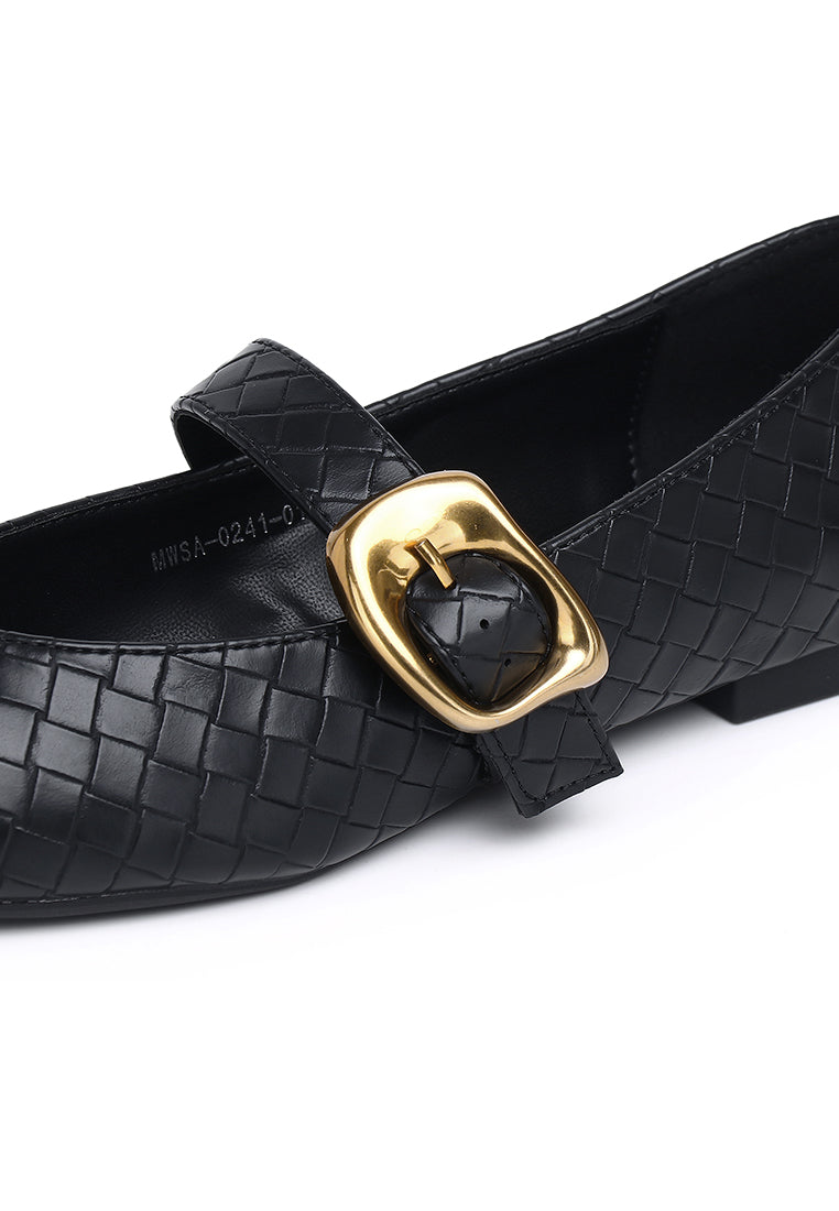Shanzey Chucky Buckle Ballerina & Flats (Black)