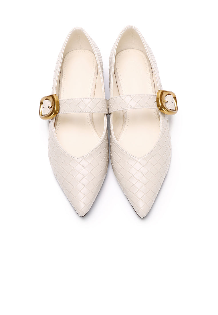 Shanzey Chucky Buckle Ballerina & Flats (White)