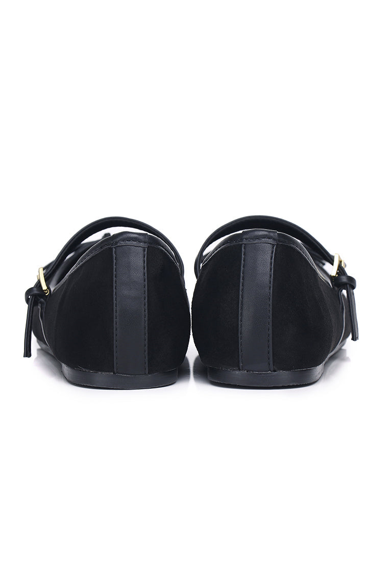 Yeri Square Toe Mary Jane with Bow Ballerina & Flats (Black)