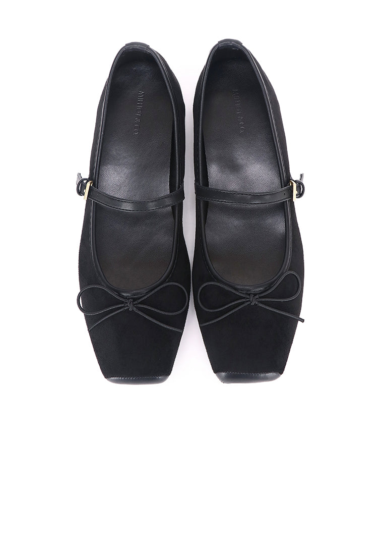 Yeri Square Toe Mary Jane with Bow Ballerina & Flats (Black)