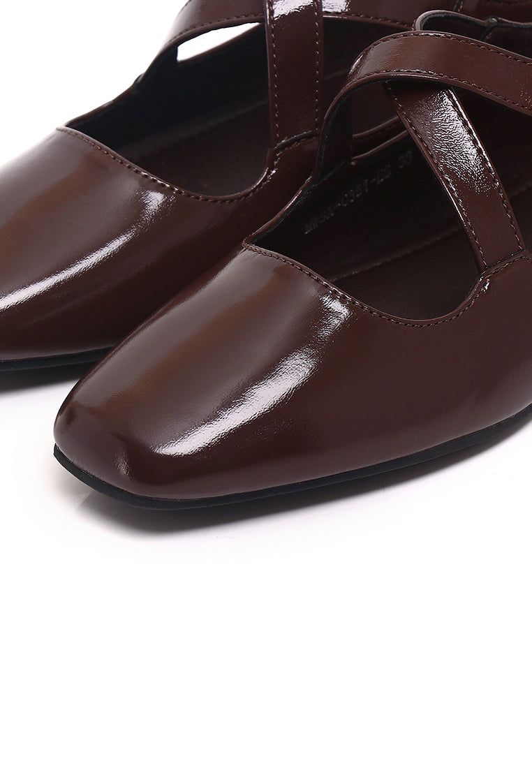 Jillian Crossed Patent Ballerina & Flats (Espresso)
