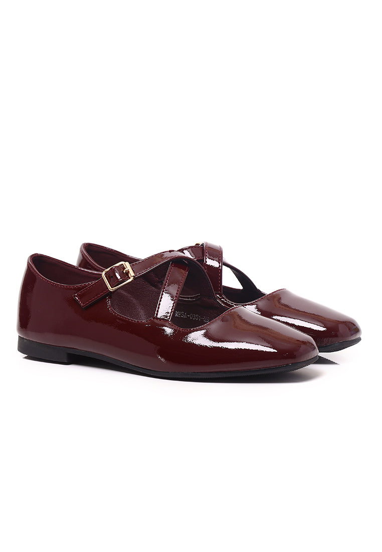 Jillian Crossed Patent Ballerina & Flats (Maroon)