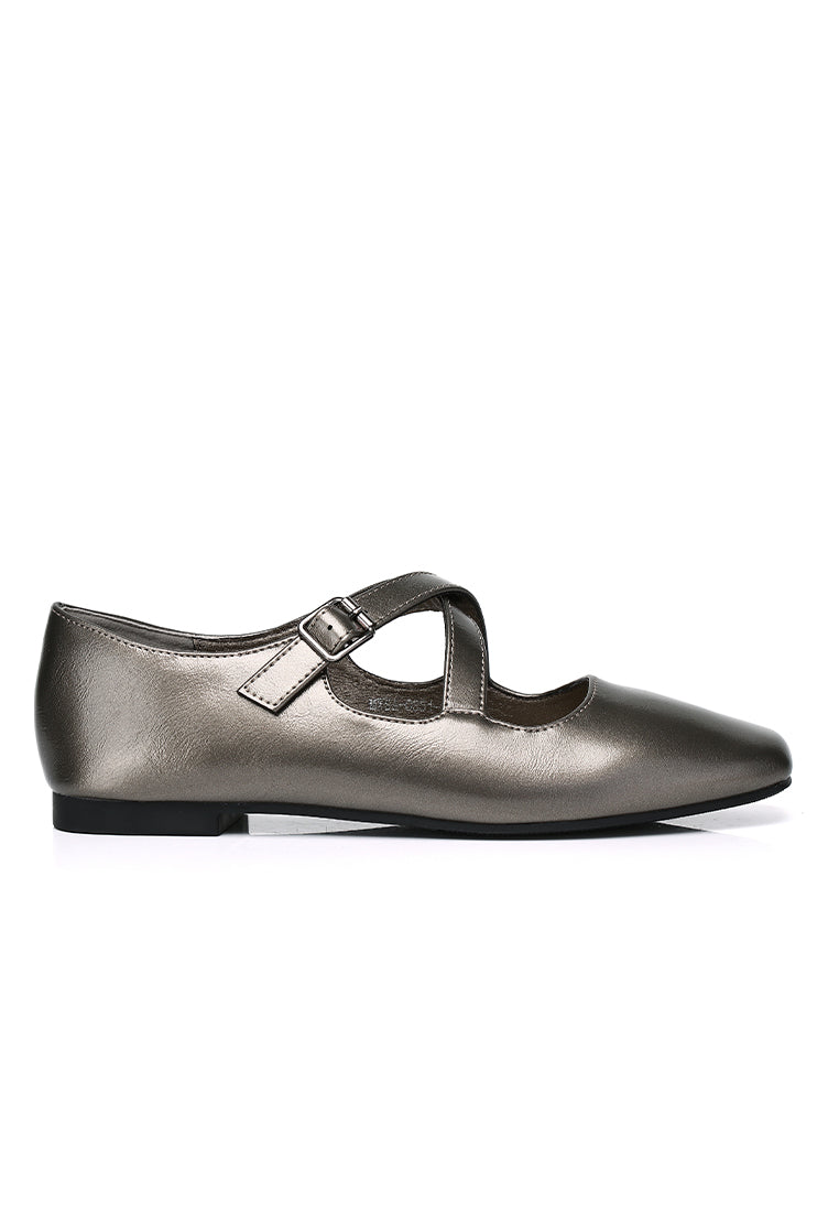 Jillian Crossed Patent Ballerina & Flats (Silver)
