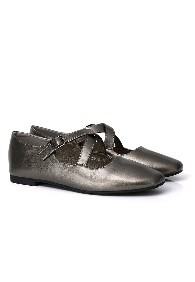 Jillian Crossed Patent Ballerina & Flats (Silver)