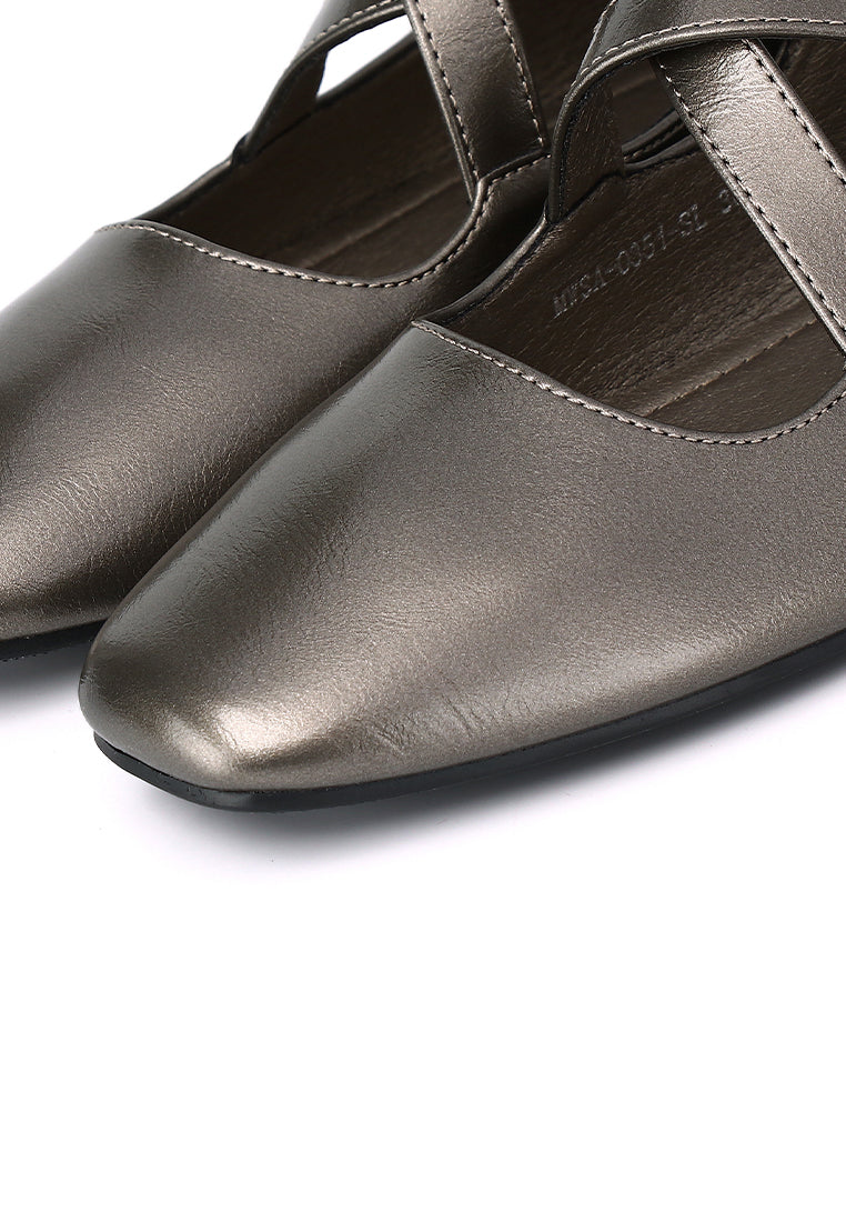 Jillian Crossed Patent Ballerina & Flats (Silver)