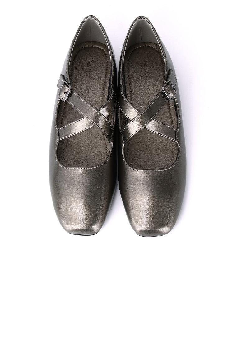 Jillian Crossed Patent Ballerina & Flats (Silver)