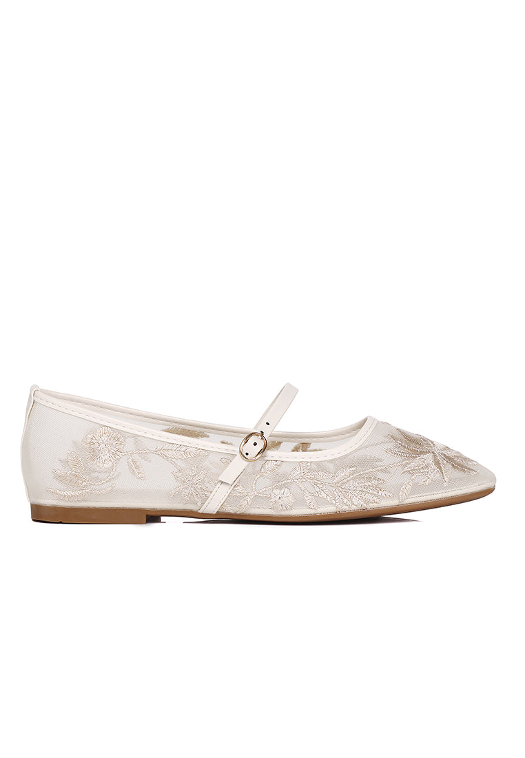 Suki Embroidered Mesh Ballerina (Beige)
