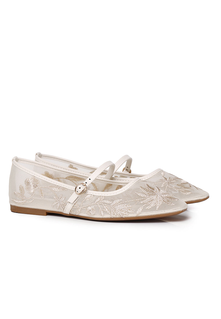 Suki Embroidered Mesh Ballerina (Beige)