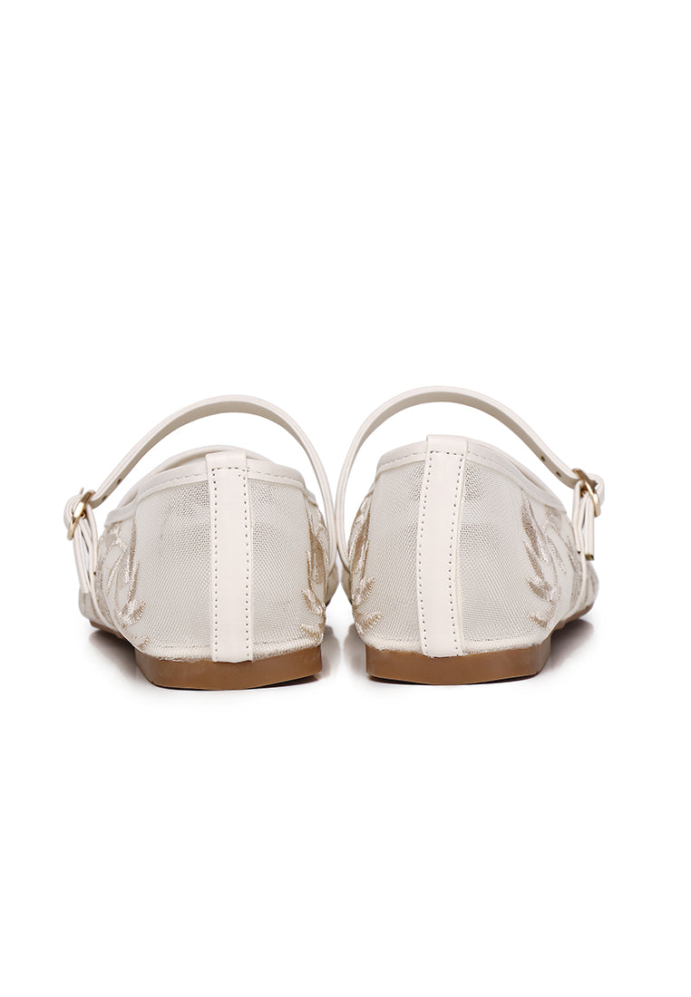 Suki Embroidered Mesh Ballerina (Beige)