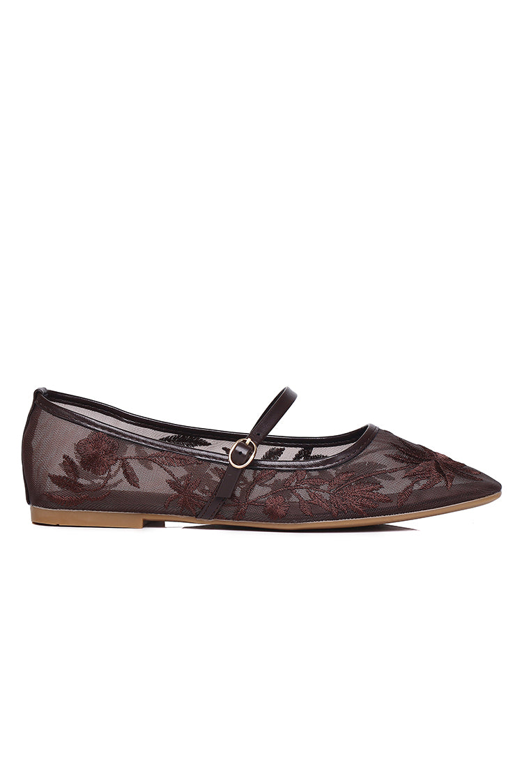 Suki Embroidered Mesh Ballerina (Brown)