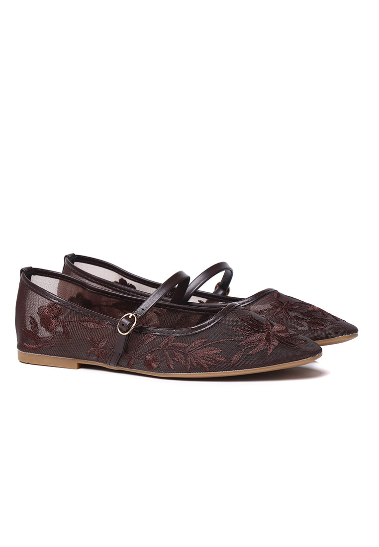 Suki Embroidered Mesh Ballerina (Brown)
